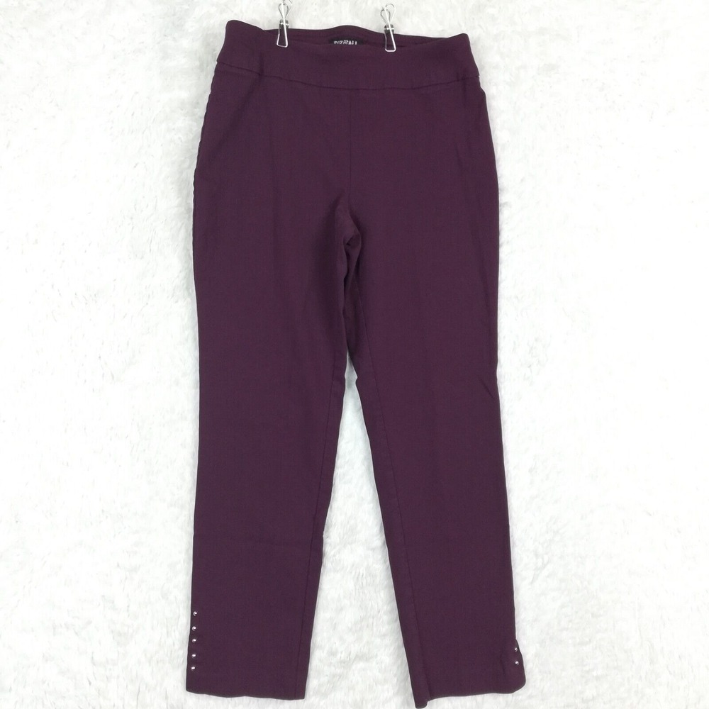 Roz & Ali Womens Pants‎ Capri Straight Leg Purple Studded Pull On Mid Rise 4